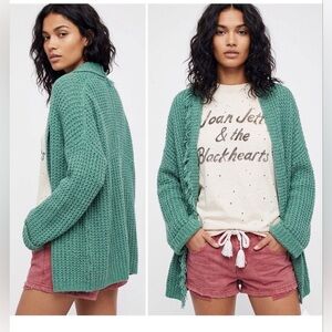 Free People "I'll Be Around" Cardigan in a green waffle-knit style